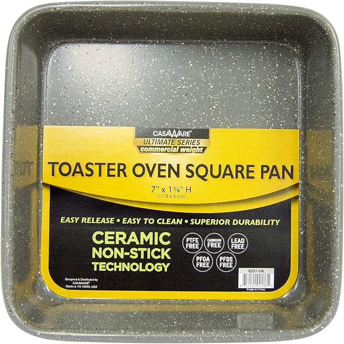 casaWare 7-Inch Toaster Oven Ultimate Series Commercial Weight Ceramic Non-Stick Coating Square Pan (Silver Granite)