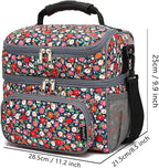 FlowFly Double Layer Cooler Insulated Lunch Bag Adult Lunch Box Large Tote Bag for Men, Women, With Adjustable Strap,Front Pocket and Dual Large Mesh Side Pockets