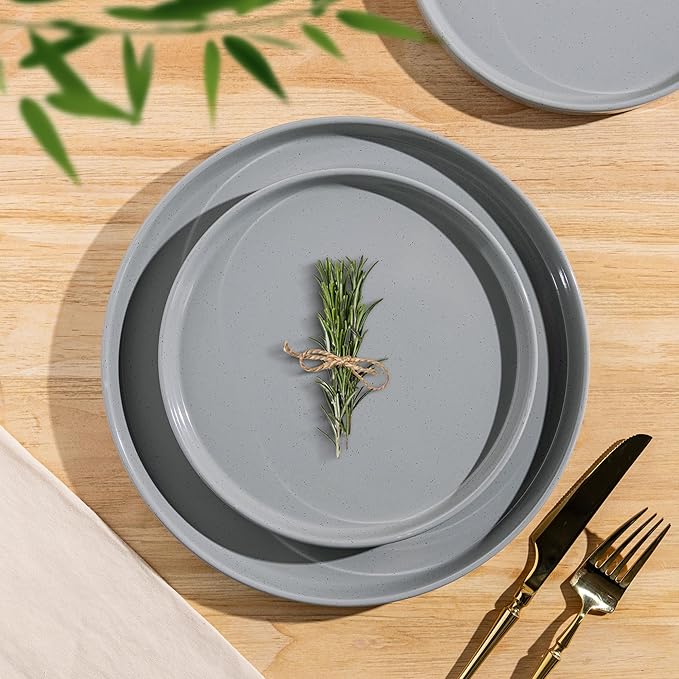 AmorArc Ceramic Dinnerware Set for 6 | Speckled Stoneware Plates and Bowls with Rustic Terracotta Underside| Scratch Resistant,Dishwasher & Microwave Safe Dishes Sets- 18pcs Gray