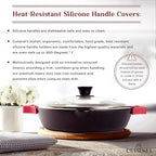 Cast Iron Skillet with Glass Lid - 12"-Inch Dual Handle Frying Pan + Pan Scraper + Silicone Handle Holder Covers - Preseasoned Oven Safe Cookware - Indoor/Outdoor Use - Grill, Stovetop, Induction Safe