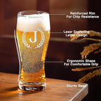 Personalized Etched 21oz Pint Beer Glass, (Letter J) A-Z Personalized Gifts for Him, Customized Pint Glasses, Custom Initial, Birthday Gift for Men Brother Husband