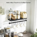 Alsonerbay Floating Shelves Wall Shelves for Bedroom, Bathroom Shelves Wall Mounted with Towel Bar, Kitchen Rustic Wood Shelf with Hooks for Hanging Cooking Utensils or Mugs