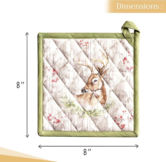 Maison d' Hermine Pot Holders 100% Cotton Heat Resistant Potholders 8" x 8" Hot Pads with Loop BBQ, Cooking, Baking, Grilling, Kitchen, Handling Hot Pans (Pack of 1, Mountain Life)
