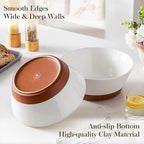 MALACASA Serving Bowls, 105oz Large Salad Bowls for Party, Entertaining, Big Ceramic Bowls for Soup, Fruit and Pho, 2-Pc Wide Bowl Set, White & Brown