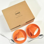 Porcelain Espresso Cup with Saucer And Stainless Steel mini Spoons, Espresso shot Cup, 80ml/2.7Oz, Pack of 2, Orange