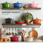 Overmont Enameled Cast Iron Dutch Oven - 4.5QT Pot with Lid Cookbook & Cotton Potholders - Heavy-Duty Cookware for Braising, Stews, Roasting, Bread Baking blue