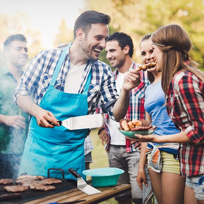 Anmarko Metal Spatula Stainless Steel Scraper - Professional Chef Griddle Spatulas Set of 3 - Heavy Duty Accessories Great for Cast Iron BBQ Flat Top Grill Skillet Pan - Commercial Grade