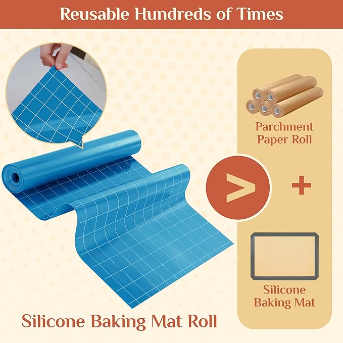 Silicone Baking Mat, 12 IN x 6 FT Free Cutting Baking Sheet, Non-Stick Reusable Dough & Pastry Mat, Non-Slip Silicone Mat Roll for Air Fryer Liner, Freeze Dryer, Oven Baking Pan, Kitchen Counter