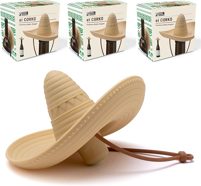 Elcorko Silicone Wine Stopper with Sombrero Design, Keeps Wine Fresh - Pack of 3