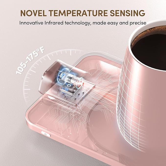 Coffee Mug Warmer Set, Temperature Control Smart Heated Mug for Desk, Electric Coffee Warmer with Auto Shut Off & Real-Time Temp Display, Gifts for Women Men, 15oz, Pink