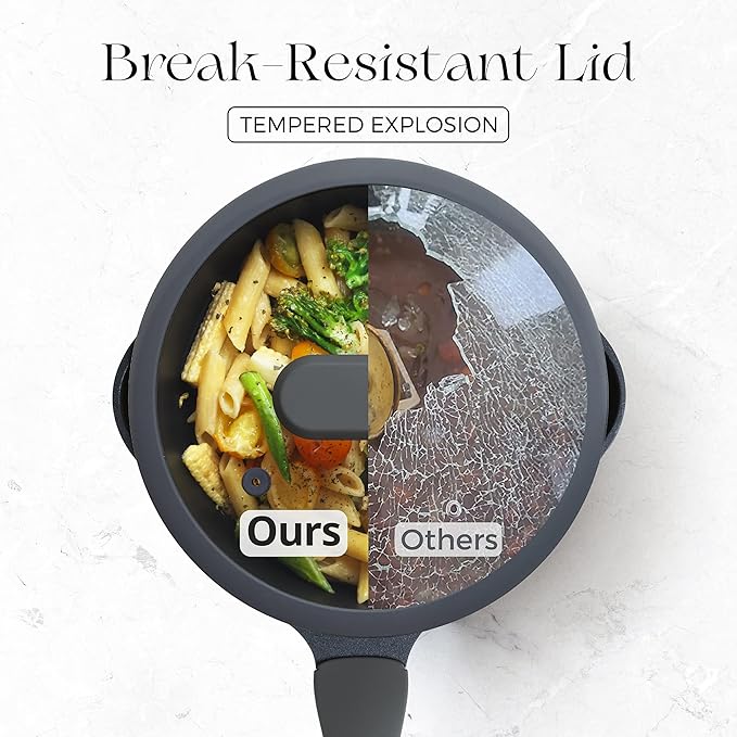 PRICUSIS Nonstick Saucepan with Lid, 2 Quart Non Toxic Pot with Pour Spouts, Full Coated, 100% Dishwasher Safe, Induction Compatible & Oven Safe, PTFE & PFOA Free, Black Sesame