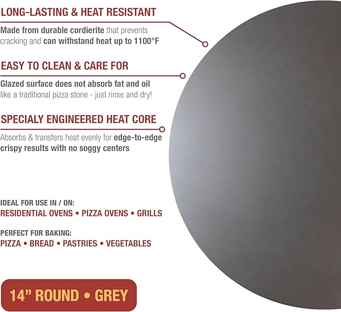 Old Stone Pizza Kitchen Glazed Round Pizza Stone for Oven and Grill, 14 inch
