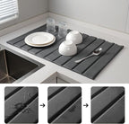 Stone Drying Mat for Kitchen Counter, Large Collapsible Diatomaceous Earth Supe Absorbent Quick Dry Stone Mat Kitchen，PU Leather Surface Removable and washable (Dark Gray, 23.6”x15.4”)