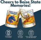 Greenline Goods – Boise State University Broncos College Whiskey Glasses (Set of 2), 10 oz – Full-Color Logo + Campus Map