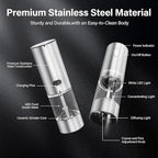 Electric Salt and Pepper Grinder Set Rechargeable, Automatic Salt and Pepper Grinder Set for Kitchen, USB Charging Base & LED Light, Adjustable Coarseness, Stainless Steel
