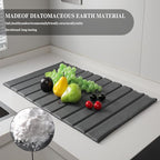 Stone Drying Mat for Kitchen Counter, Large Collapsible Diatomaceous Earth Supe Absorbent Quick Dry Stone Mat Kitchen，PU Leather Surface Removable and washable (Dark Gray, 23.6”x15.4”)