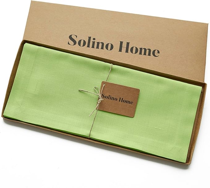 Solino Home Cotton Linen Table Runner 90 Inches Long - Dru Apple Green Table Runner 14 x 90 Inch for Dining, Summer - Handcrafted and Machine Washable