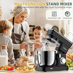 Stand Mixer, 6QT 10+P Speed Tilt-Head Kitchen Electric Mixer, Food Mixer with Stainless Steel Bowl, Dough Hook, Flat Beater, Wire Whisk, Splash Guard for Daily Use - Black