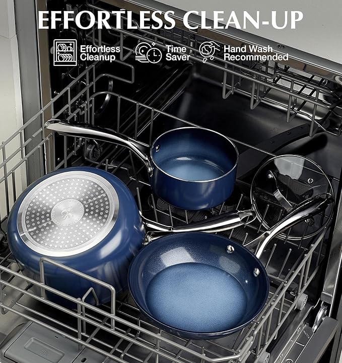 KOCH SYSTEME CS Nonstick Sauce Pan with Lid, 1 Quart Saucepan with Lid, 1 QT Nonstick Ceramic Small Sauce Pan with Stainless Steel Handle, Non-Toxic Ceramic Saucepan, Oven Safe, Gradient Blue