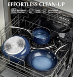 KOCH SYSTEME CS Nonstick Sauce Pan with Lid 1QT & 2QT & 3QT, 6pcs Nonstick Saucepan Set with Cool-Touch Handles, Pot Set with Ceramic Coating, Induction Compatible Sauce Pan, Oven Safe, Gradient Blue