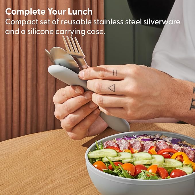 W&P Porter Ceramic Bowl Lunch Container w/ Protective Non-slip Exterior, Slate 1 Liter | Lid & Snap-tight Silicone Strap | Food Storage, Bento Box, Meal Prep | BPA-Free Ceramic