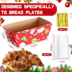 100 Sets Christmas Paper Loaf Pans Mini Disposable Baking Bread Pans with 100 Pcs Clear Bread Bags with Ties Rectangle Loaf Molds for Cake Oven Baker(3.2 x 1.6 x 1.6 Inches)
