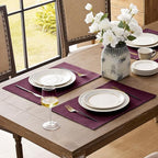 Romanstile Cloth Placemats Set of 8-12 x 18 Inch, Heat Resistant Double Layered Thickened Burlap Place Mats, Washable Linen Farmhouse Table Mats for Kitchen/Dining/Party/Outdoor, Purple