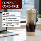 Mueller RapidBrew Cold Brew Coffee Maker – 10 Min Fast Brew Portable Rechargeable Cold Brew Pitcher Machine for Coffee & Tea – Adjustable Strength 10-99 Min – 20 Servings Per Charge, Cappuccino Beige
