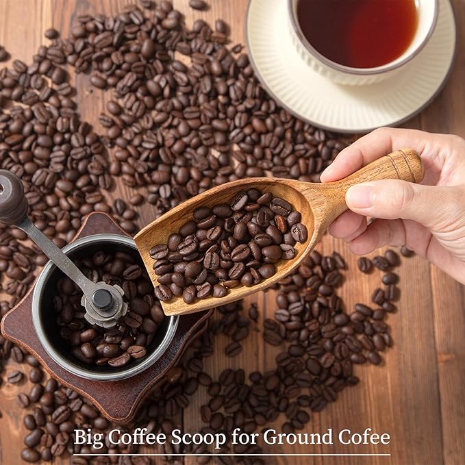 Big Wooden Coffee Scoop, 2pcs Large Coffee Scoops for Ground Coffee Beans, Acacia Wood Shovel Spoons Multipurpose for Jars Canisters,Kitchen Scooping Tool Salts Spice Pepper Powder Tea Shovels