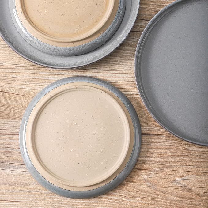 Ceramic Dinner Plates Set of 4,Stoneware 8 Inch,Microwave,Dishwasher and Oven Safe,Porcelain Dessert Plates for Pasta,Salad and Steak,Dishes Set for Kitchen,Scratch Resistant,Gray