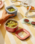 Caraway Mini Square Food Storage Container - 1.75 Cup Glass Storage Container for Food - Non-Toxic Ceramic-Coated Glass - Air Release Technology - Compact & Stackable Design - Navy