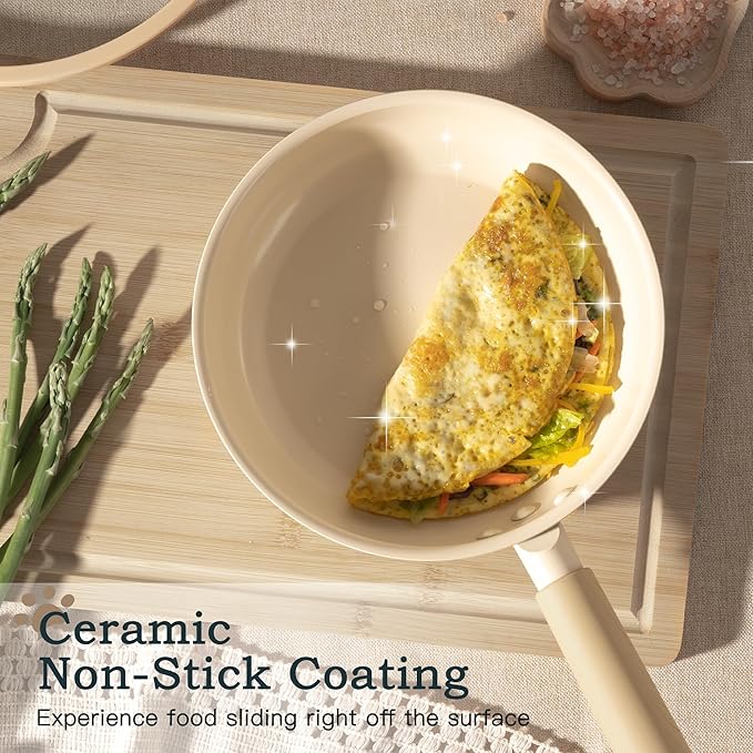 Astercook 18 Pcs Pots and Pans Set Non Stick Dog Paw Series Ceramic Induction Kitchen Cookware Sets Healthy Kitchen Cooking Set with Frying Pans Set NON TOXIC（PFAS PTFE PFOA PFOS Free）