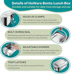 HaWare Stainless Steel Bento Box, 29oz (850ML) Leak-Proof Lunch Box for Kids Adults, 3 Compartments Food Containers with Removable Dividers and Bag, Metal Lunch Containers for Snack Meal Sandwich