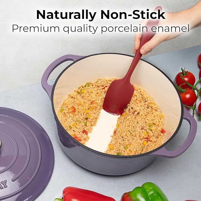 Zulay Kitchen 6 Quart Enameled Cast Iron Dutch Oven Pot with Lid – Premium Durability & Oven Safe up to 500°F – Heavy Duty Cookware Perfect for Bread Baking, Stews, Braising & Roasting – Lavender Jade