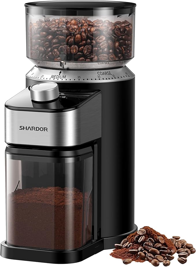 SHARDOR Electric Burr Coffee Bean Grinder for Home Use, 40 Grind Settings with 50-Second Adjustable Timer, One-Touch Espresso Grinder, Black