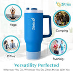 40 oz Tumbler with Handle and Straw | Leak Proof Insulated Stainless Steel Water Bottle Travel Mug Fits in Cup Holder | Keeps Cold Hot | Gifts for Women Men Him Her (Blue, 40 oz)