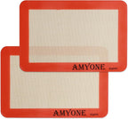 AMYONE Silicone Baking Mat for 1/8 Sheet Pan, Eighth Non-Stick Silicone Baking Sheet Liner for Cookie Macaron Bread Pastry, Food Grade Silicone Mat for 9 x 7-inch Small Toaster Oven Tray, 2 PCS
