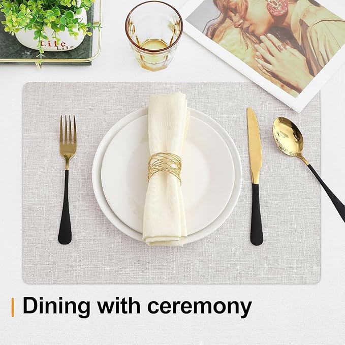 Homaxy Cloths Placemats for Dining Table Set of 6, Heat Resistant Washable Cotton Linen Blend Table Mats, Easy to Clean Place Mats for Indoor Outdoor Party Kitchen Decoration, 13" x 19", Beige