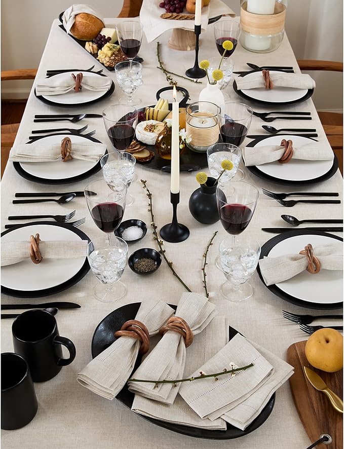 Solino Home Linen Light Natural Tablecloth 60 x 120 Inch - Classic Hemstitch, 100% Pure Linen Rectangular Tablecloth - Machine Washable Table Cloth for Summer, Fall, Autumn