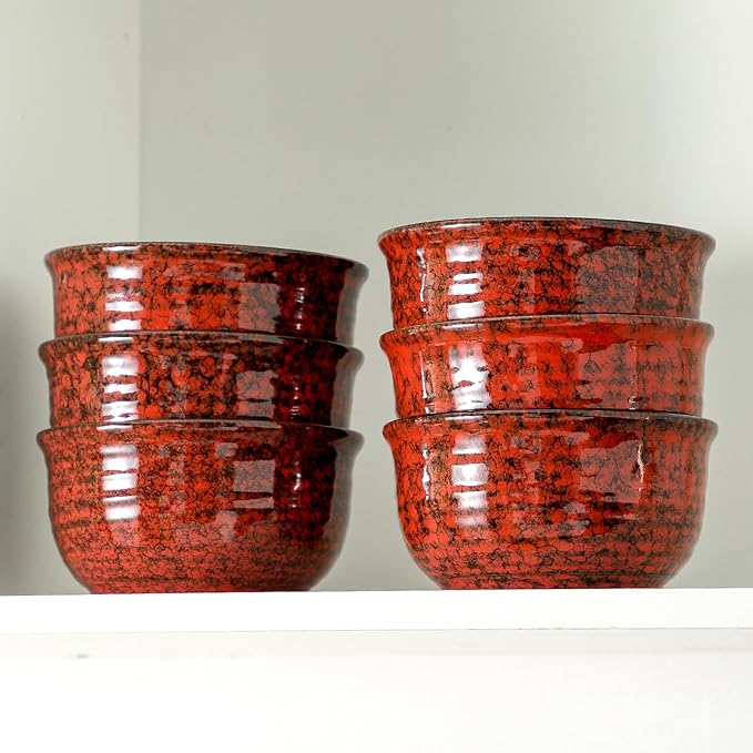 MEKY 20 Ounces Soup Bowls, Ceramic Cereal Bowls Set of 6, Microwave & Dishwasher Safe, Snack Bowls for Kitchen, Ideal for Pasta, Salad, Rice, Oatmeal(Red)