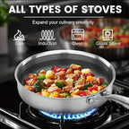 Non Stick Frying Pans,Hybrid Frying Pan with Lid,Non Toxic Frying Pans Nonstick,Stainless Steel Skillet,Dishwasher and Oven-Safe,Compatible with All Cooktops,Induction,11 in