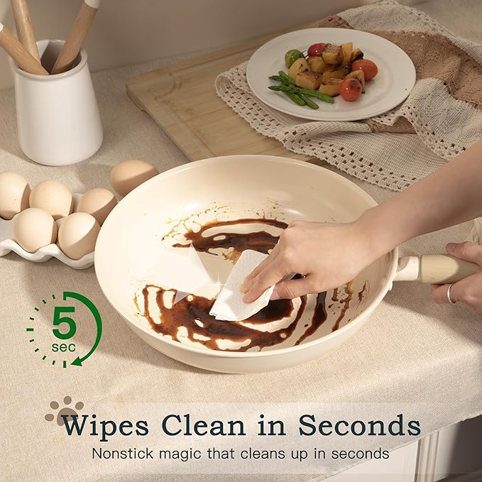 Astercook 18 Pcs Pots and Pans Set Non Stick Dog Paw Series Ceramic Induction Kitchen Cookware Sets Healthy Kitchen Cooking Set with Frying Pans Set NON TOXIC（PFAS PTFE PFOA PFOS Free）