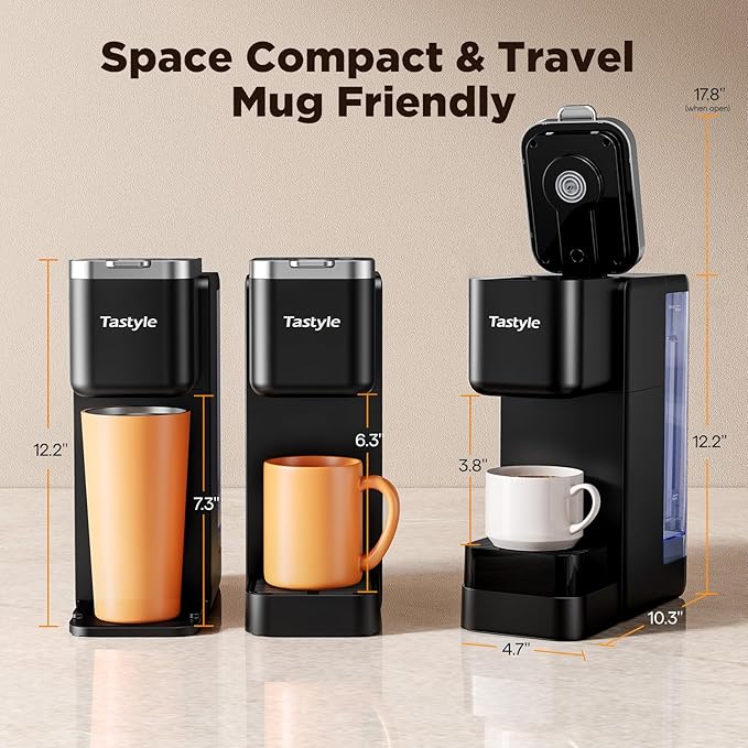 Hot & Iced Coffee Maker with Magnetic K-Pod Organizer (Pods Not Included), Stores 10 Pods, 4-5 Cups Coffee Maker & Single-serve Brewer for K Cup & Grounds, 40oz Removable Water Tank, Black