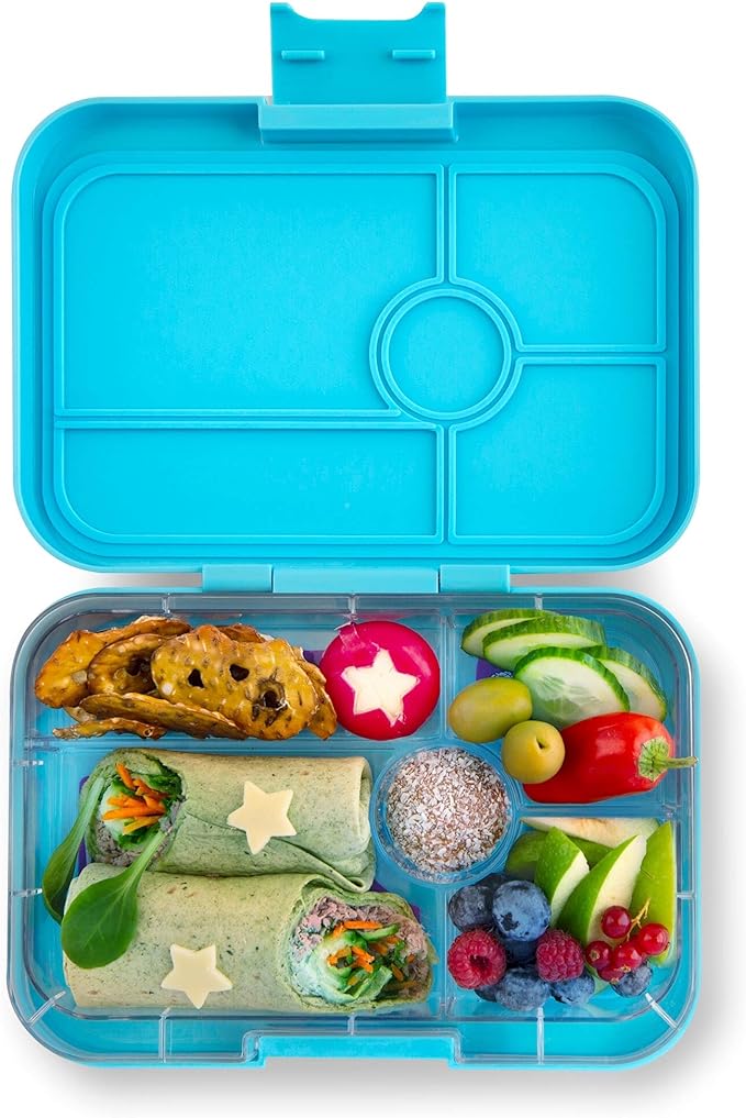 Yumbox Tapas Leakproof Bento Lunch Box: 4.2 Cups Larger 5-Compartment Design in Antibes Blue with Jungle tray - For Adults and Bigger Kids.