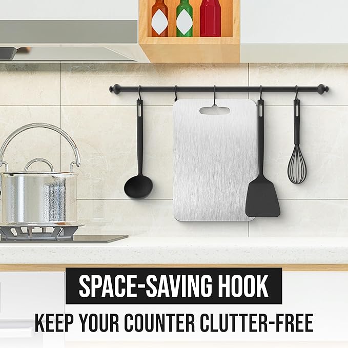 Titanium Cutting Boards and Stainless Steel Knifes for Kitchen, Upgrade Double Sided Food-Grade Titanium Board and Knife set for Meats, Fruits, & Vegetables.