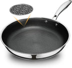11" Non Stick Frying Pans, Hybrid Ceramic Stainless Steel Pan, Skillet with Stay-Cool Handle, Non Toxic, PFAS PFOA PTFE Free, Dishwasher & Oven Safe, Induction, Compatible with All Cooktops