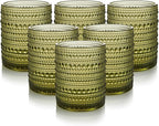 Hobnail Drinking Glasses Set of 6, 12 oz Vintage Glassware Set Cocktail Glass Set, Embossed Green Water Tumbler, for Beer, Whiskey, Juice and Various Mixed Drinks