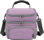 FlowFly Double Layer Cooler Insulated Lunch Bag Adult Lunch Box Large Tote Bag for Men, Women, With Adjustable Strap,Front Pocket and Dual Large Mesh Side Pockets