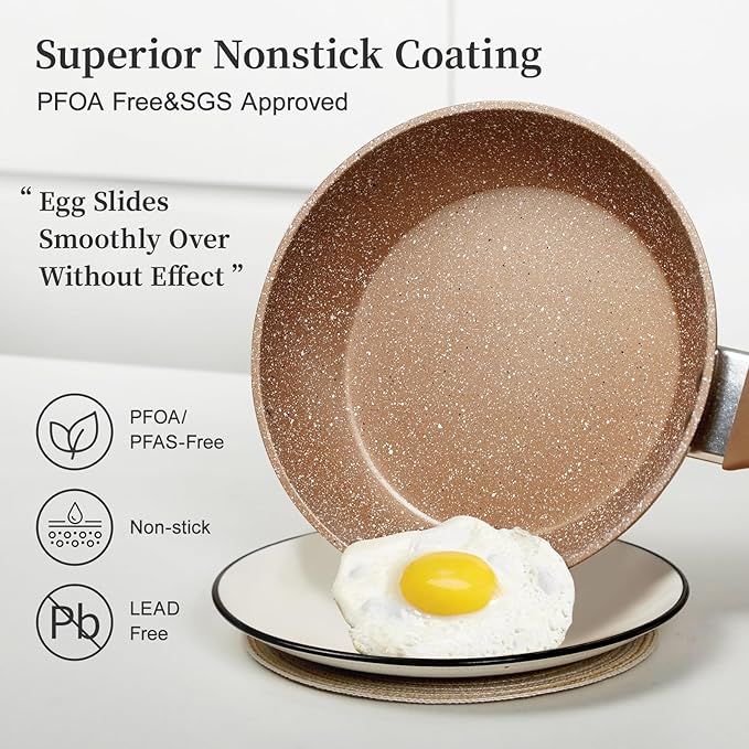 Nonstick Frying Pan Set, Set of 3 Non Stick Frying Pans, Gold Granite Induction Cookware, 8inch&9.5inch&11inch Skillet Omelette Egg Frying Pan Set, kitchen Cooking Pan Set, PFOA&PFAS Free