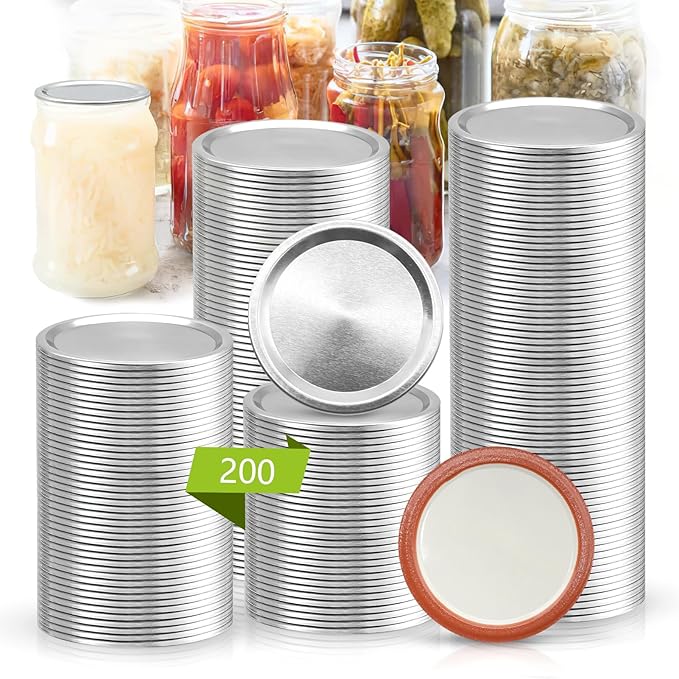 200Pcs 86 MM/3.4 Inch Wide Mouth Canning Lids, Leak Proof Split-Type Metal Canning Jar Lids for Ball Kerr Jar, Food Grade Material,100% Fit & Airtight for Wide Mouth Mason Jar Lids